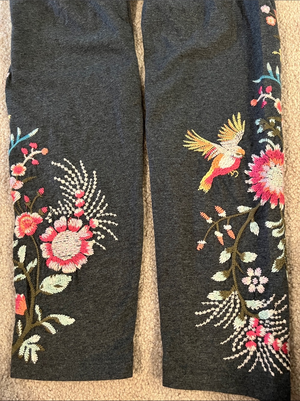 Johnny Was Valentina Springs Charcoal Leggings with Multicolor Floral Embroidery - Picture 7 of 8